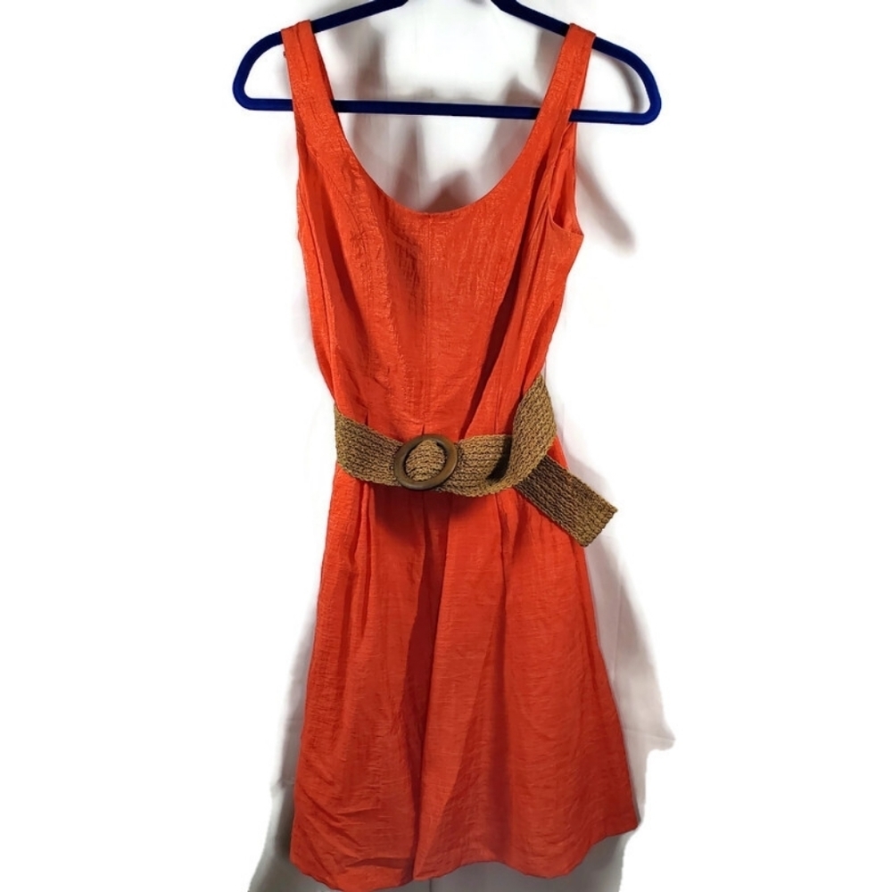 Nine West Orange Belted Sleeveless Midi Dress Size 8